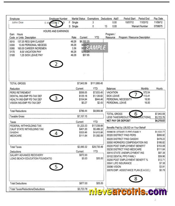 Long Beach Unified School district employee pay stub